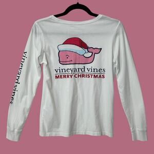 Vineyard Vines Merry Christmas Scoop Neck Pocket Tee Shirt White Pink Women's XS